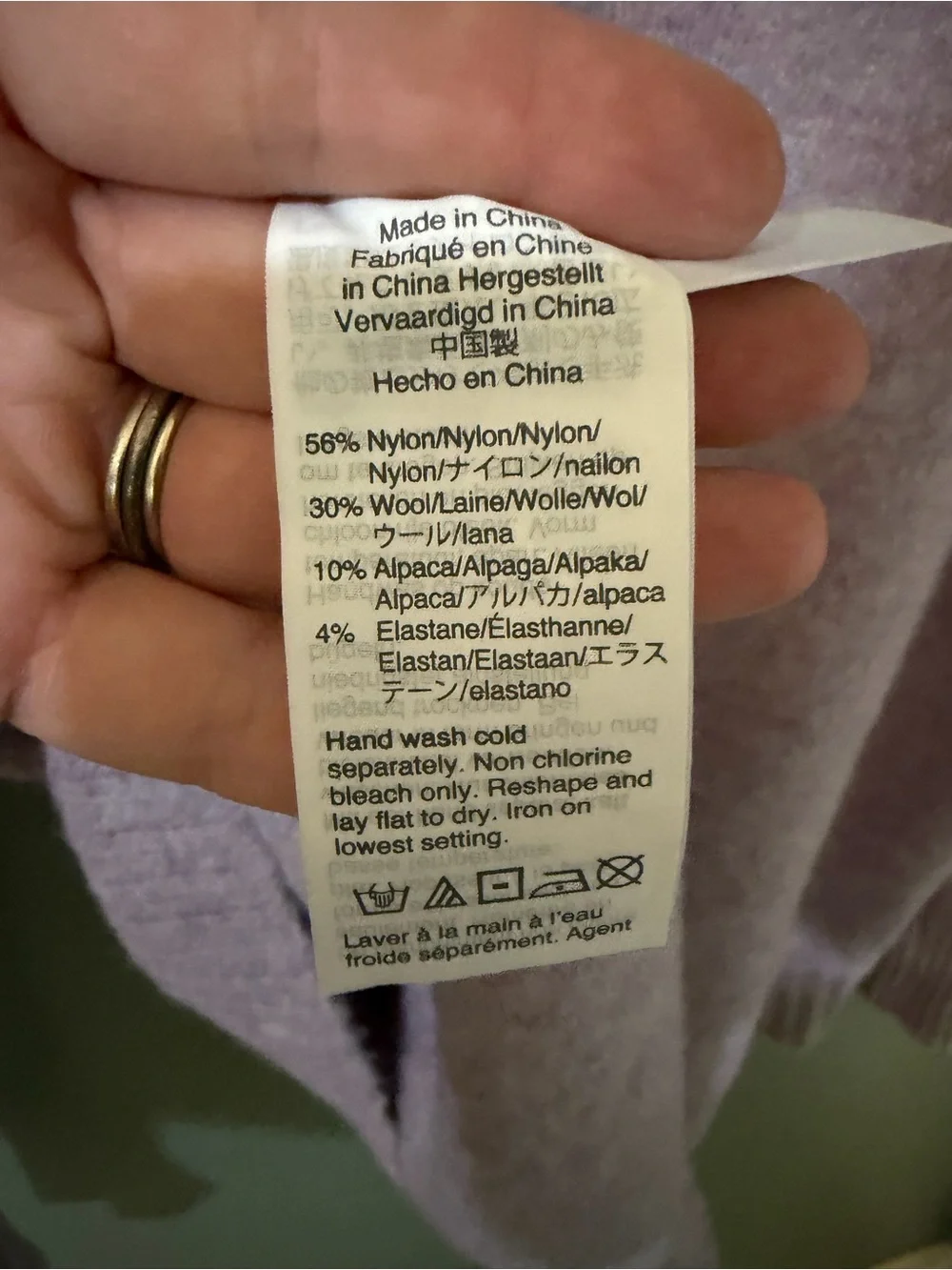 Crew turtleneck sweater made from a lavender-colored 